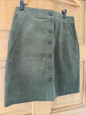 Talbots Olive Green Corduroy Button-Front Mini Skirt